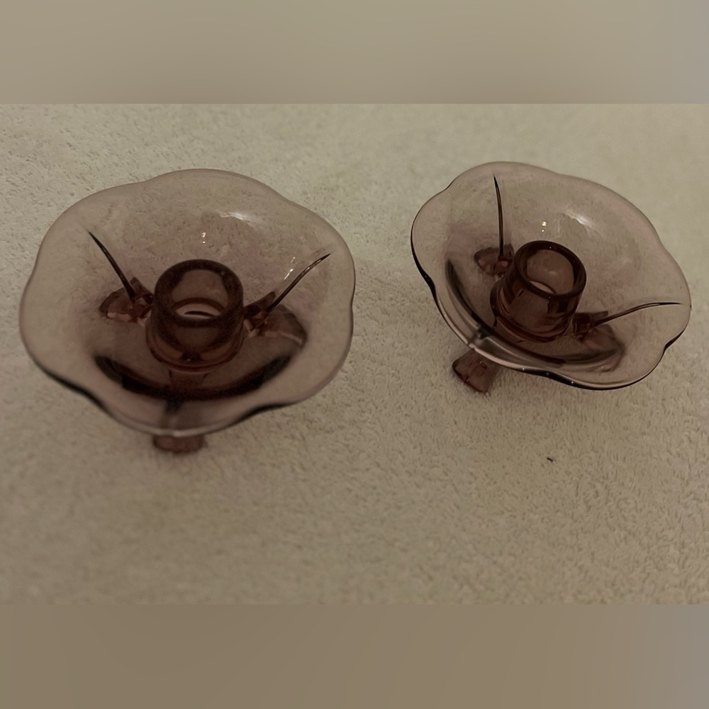 Vintage Fostoria Wisteria #2394 Flared 3 Toed Candle Holders (2) - Picture 4 of 8